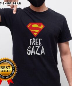 Alt Text: Official Superman Free Gaza T-Shirt featuring iconic logo and bold message supporting Gaza.