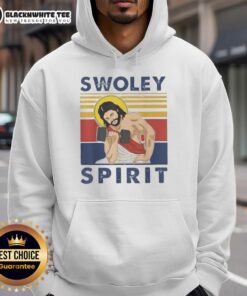 Official Swoley Spirit Weightlifting Jesus Vintage Hoodie in black, featuring a striking graphic design and comfortable fit.