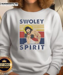 Alt Text: Vintage Swoley Spirit Weightlifting Jesus Sweatshirt showcasing a unique design for fitness enthusiasts and believers.