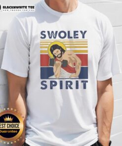 Official Swoley Spirit Weightlifting Jesus Vintage T-Shirt featuring a retro design for fitness enthusiasts and believers.