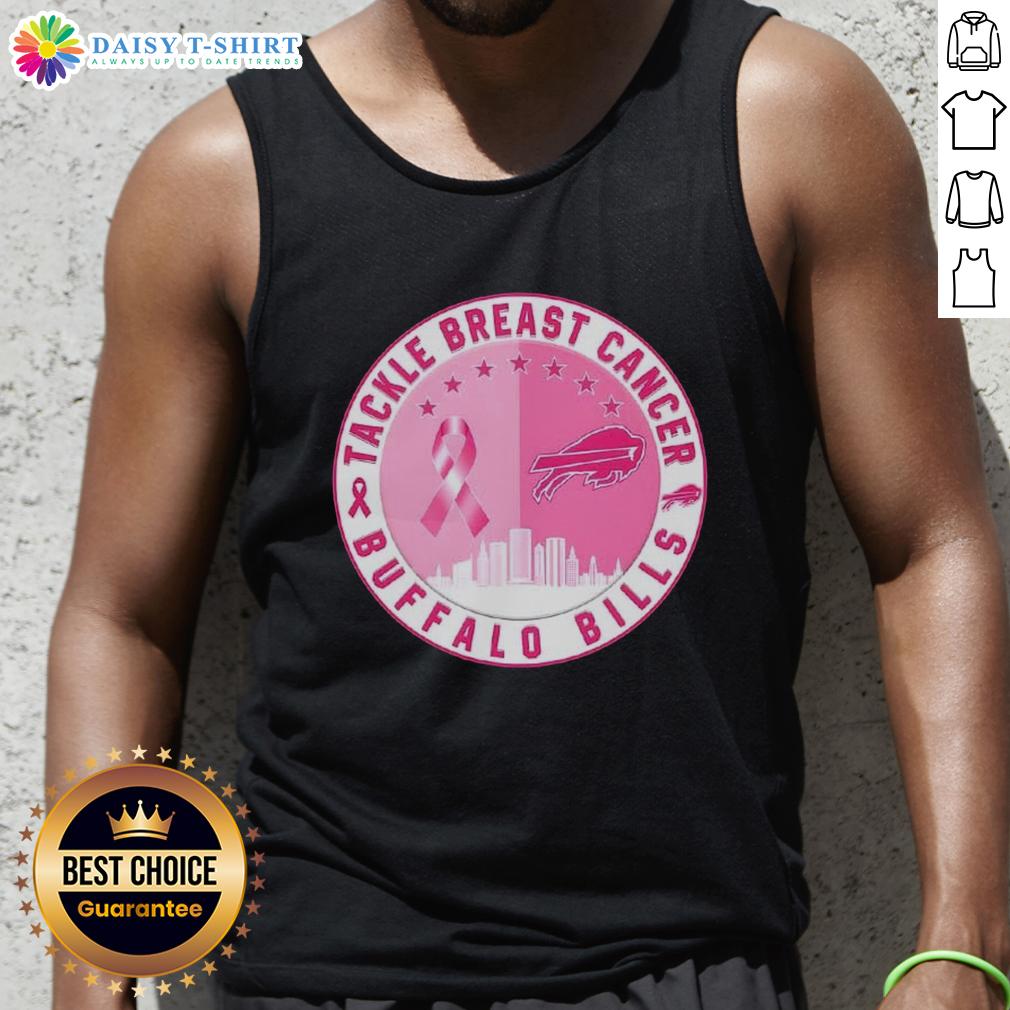 Official Tackle Breast Cancer Buffalo Bills Football Skyline Tank Top Buffalo Bills skyline tank top supporting breast cancer awareness, featuring the official Tackle Breast Cancer logo.