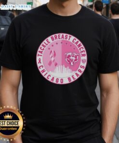 Official Tackle Breast Cancer Chicago Bears Football Skyline T-Shirt featuring team colors and iconic Chicago skyline design.