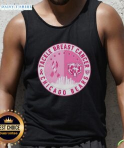 Official Tackle Breast Cancer Chicago Bears football skyline tank top featuring team colors and iconic city skyline design.