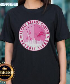 Detroit Lions Official Tackle Breast Cancer Ladies Tee featuring a skyline design, perfect for football fans and supporters.