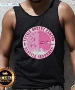 Official Tackle Breast Cancer Seattle Seahawks football skyline tank top featuring a vibrant team logo and cityscape design.
