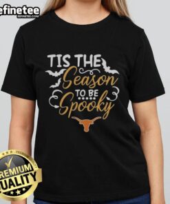 Alt Text: Official Texas Longhorns spooky season 2025 NCAA Halloween pumpkin ladies tee featuring a festive design.