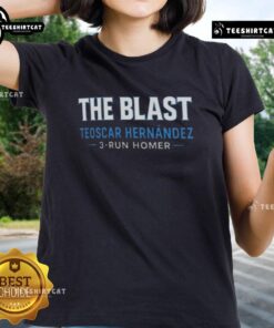 Alt Text: Official Teoscar Hernandez 3 Run Homer Ladies Tee featuring vibrant graphics and a stylish design for fans.