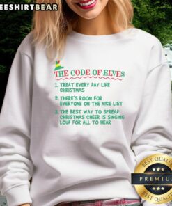 Cozy Official The Code Of Elves Sweatshirt featuring festive design, perfect for holiday celebrations and winter wear.