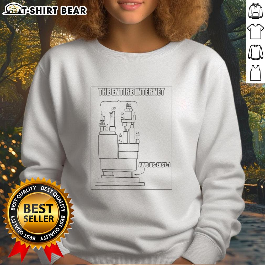 Official The Entire Internet Aws Us East 1  Meme Sweatshirt Official The Entire Internet AWS US East 1 meme sweatshirt featuring a humorous design for tech enthusiasts.