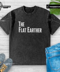 Official The Flat Earther Washed T-Shirt featuring a trendy design for flat earth enthusiasts and casual wear.