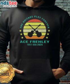 Official Ace Frehley Guitars Play Forever hoodie, featuring vibrant graphics, perfect for music fans and collectors.