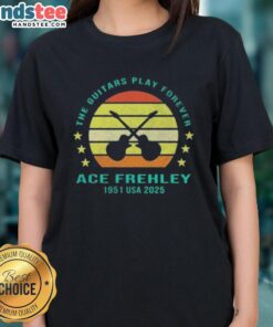 Official The Guitars Play Forever Ace Frehley 1951 USA music ladies tee featuring iconic guitar design.