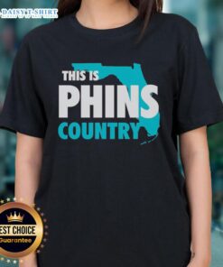 Official This Is Phins Country ladies tee featuring vibrant team colors and logo, perfect for female fans of the Miami Dolphins.
