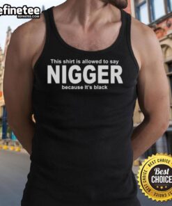 Black tank top featuring the phrase This Shirt Is Allowed To Say Nigger Because It's Black for bold fashion statements.