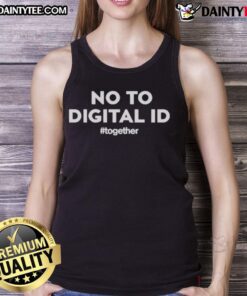 Alt Text: Official 'Together No to Digital ID' tank top featuring bold graphics, perfect for advocacy and awareness campaigns.