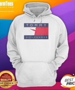 Official Tommy Heilfuhrer logo parody hoodie featuring a unique and humorous design on a stylish garment.