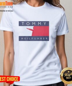 Official Tommy Heilfuhrer Logo Parody Ladies Tee in vibrant colors, featuring a playful graphic design for stylish women.