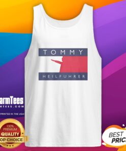 Official Tommy Heilfuhrer logo parody tank top featuring a bold design, perfect for casual wear and statement fashion.