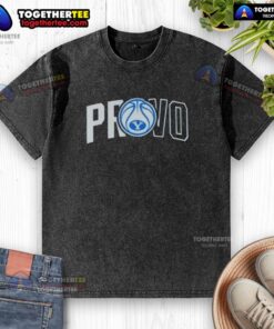 Alt Text: Official BYU Cougars basketball logo on a washed t-shirt, perfect for fans and casual wear.