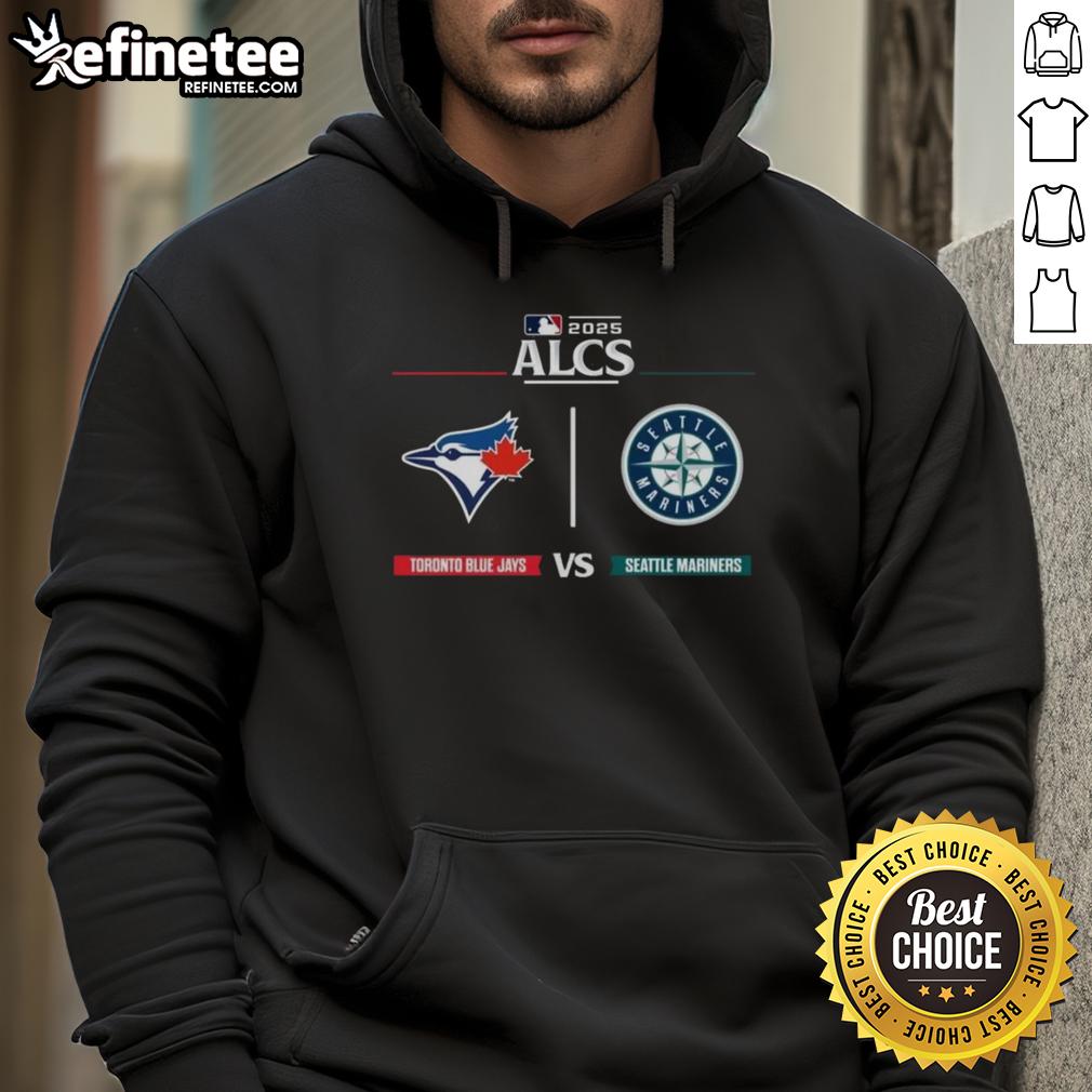 official-toronto-blue-jays-vs-seattle-mariner-2025-alcs-matchup-mlb-postseason-game-day-hoodie Official Toronto Blue Jays vs Seattle Mariners 2025 ALCS Matchup MLB Postseason Game Day Hoodie featuring team logos.