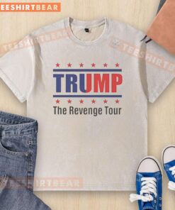 Alt Text: Official Trump The Revenge Tour washed t-shirt featuring bold graphics and vintage style, perfect for supporters.