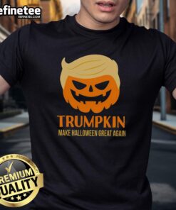 Official Trumpkin Make Halloween Great Again MAGA T-Shirt featuring a festive pumpkin design for Halloween enthusiasts.