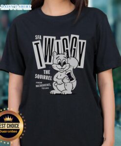 Official Twiggy the Campus Squirrel ladies tee featuring a playful squirrel design, perfect for campus life and casual wear.