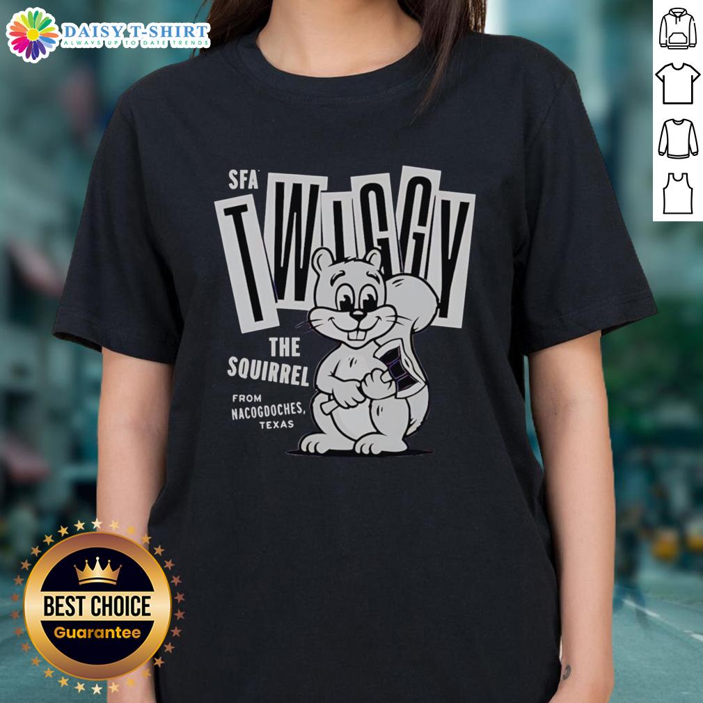 Official Twiggy The Campus Squirrel Ladies Tee Official Twiggy the Campus Squirrel ladies tee featuring a playful squirrel design, perfect for campus life and casual wear.