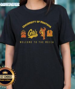 Official University of Montana Welcome to the Mecca ladies tee in vibrant colors, perfect for school pride and comfort.