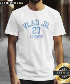 Official Vladimir Guerrero Jr October T-Shirt featuring vibrant graphics and team colors, perfect for baseball fans.