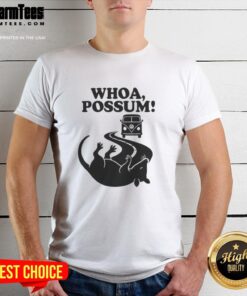 Alt Text: Official Whoa Possum T-Shirt featuring a playful possum graphic on a vibrant background, perfect for casual wear.