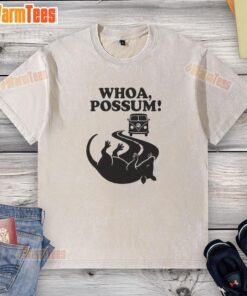 Official Whoa Possum Washed T-Shirt featuring a playful possum graphic on a soft, relaxed fit fabric.