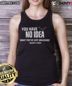 Erika Kirk and Charlie Kirk wearing 'You Have No Idea What You Just Unleashed' tank tops at a vibrant outdoor event.