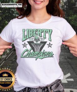 2024 WNBA Champs New York Liberty ladies tee featuring team logo and vibrant design for fans and supporters.