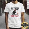 Alt Text: Original Black Cat t-shirt featuring 'You Can't Spell Hatred Without Red Hat' design, perfect for cat lovers.