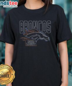 Alt Text: Original Bud Light Denver Broncos ladies tee featuring team colors and logo, perfect for female football fans.
