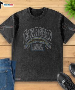 Original Bud Light Los Angeles Chargers washed t-shirt featuring team colors and logo, perfect for game day wear.