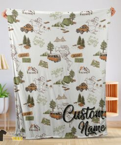 Original Camping Theme Velveteen Plush Blanket Fleece Customized Blanket