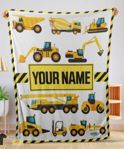 Original Cartoon Construction Trucks With Friends Blanket Fleece Customized Blanket