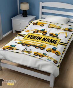 Original Cartoon Construction Trucks With Friends Blanket Fleece Customized Blanket - Image 3