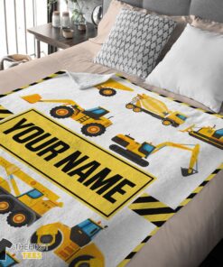 Original Cartoon Construction Trucks With Friends Blanket Fleece Customized Blanket - Image 4