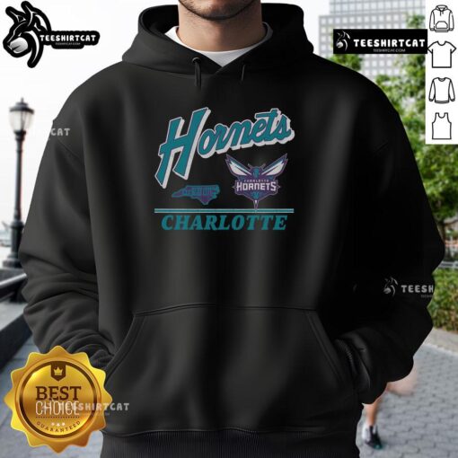 Original Charlotte Hornets Fly By Vintage Hoodie in teal with logo, perfect for fans and retro sportswear collectors.