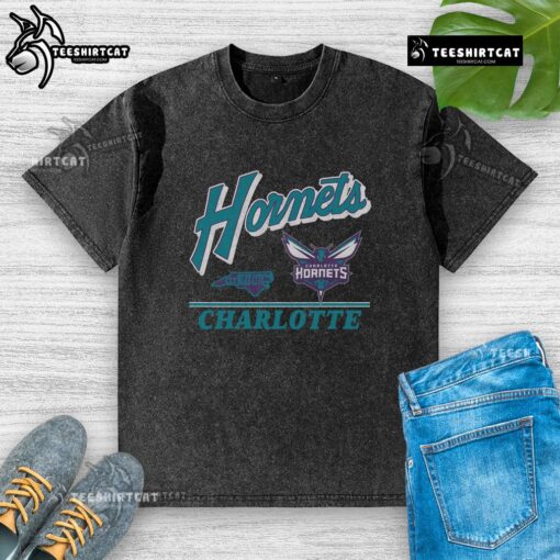 Original Charlotte Hornets Fly By Vintage Washed T-Shirt featuring classic team colors and retro design.