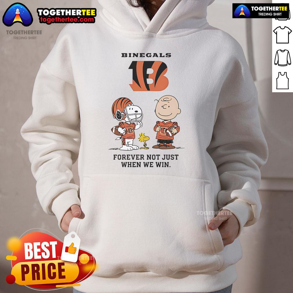 Original Cincinnati Bengals Charlie Brown Snoopy Bengals Forever Not Just When We Win Hoodie Cincinnati Bengals hoodie featuring Charlie Brown and Snoopy with 'Bengals Forever, Not Just When We Win' slogan.