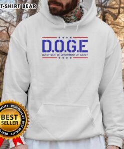 Original D.O.G.E Department Of Government Efficiency sarcastic hoodie in black, featuring bold graphics and a comfortable fit.