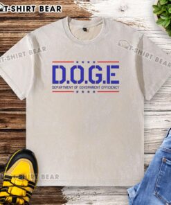 Alt Text: Sarcastic 'Department of Government Efficiency' washed t-shirt featuring the Original D.O.G.E. design, perfect for humor lovers.