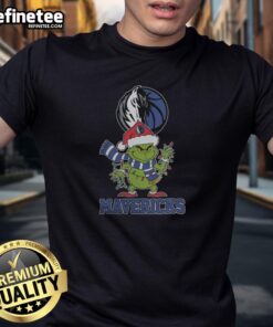 Original Dallas Mavericks Christmas Grinch Santa Hat Holiday 2025 T-Shirt featuring a festive design for fans.