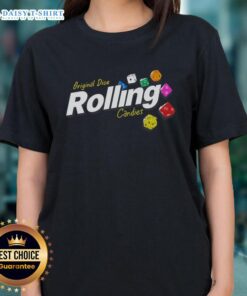 Original Dice Rolling Candies Ladies Tee featuring colorful dice graphics and a stylish casual design for game lovers.