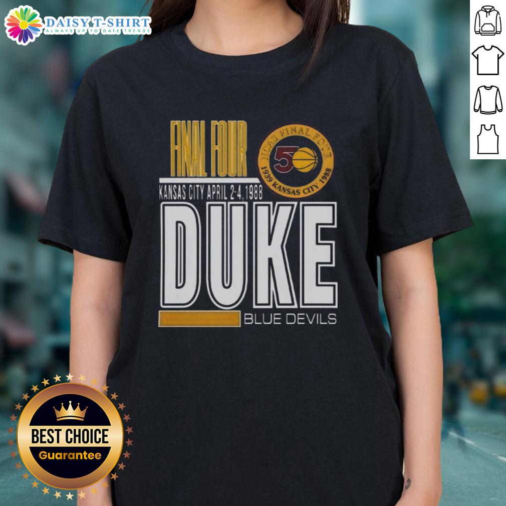 Original Duke University Blue Devils 1988 Kansas City Ladies Tee Alt Text: Original Duke University Blue Devils 1988 Kansas City ladies tee, featuring vibrant team colors and classic design.