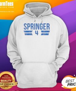 Alt Text: Original George Springer Toronto Blue Jays baseball hoodie, 2025 edition, featuring number 4 design and vibrant team colors.
